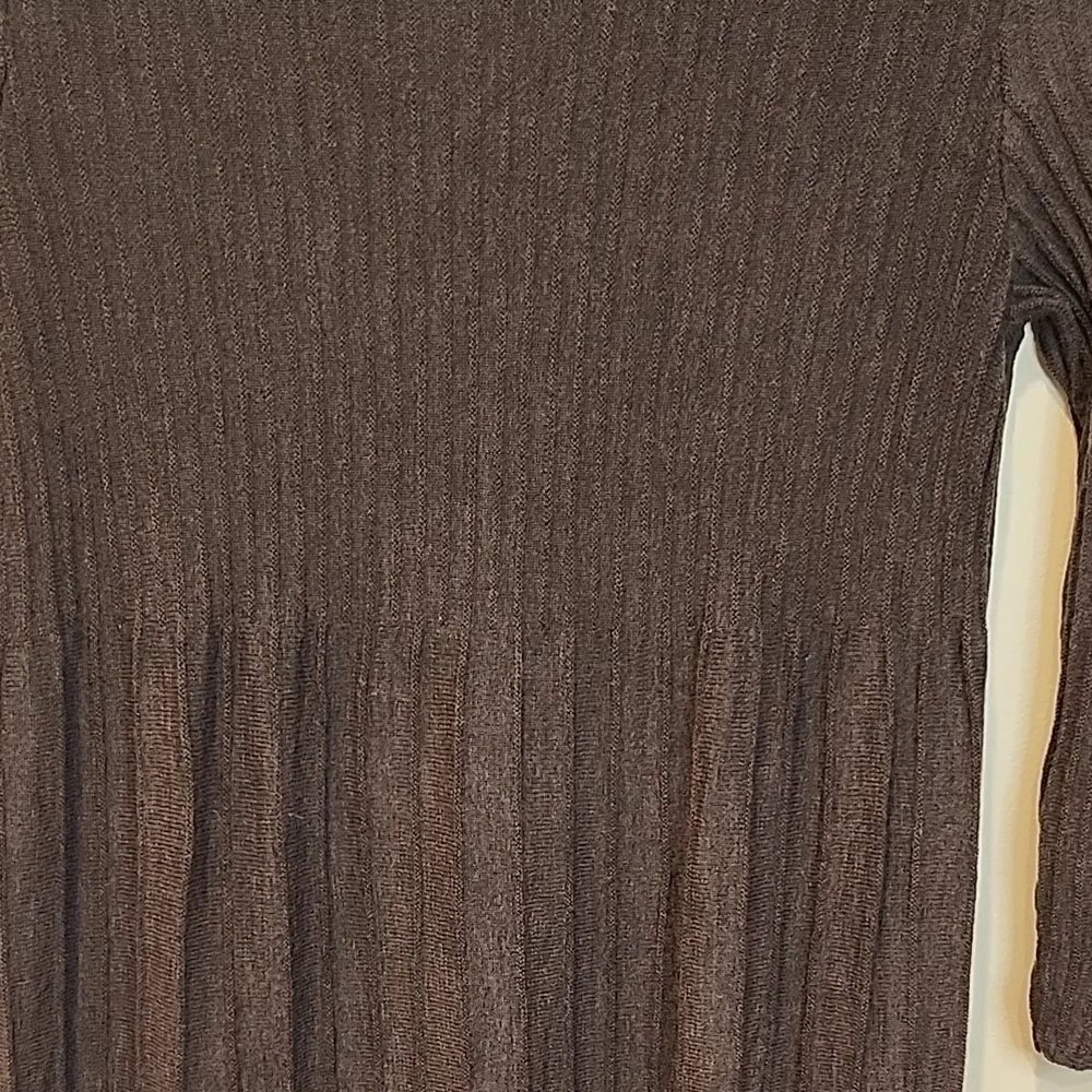 Eileen Fisher Dark Brown Wool Pleated Scoop-Neck Long-Sleeve Dress - Picture 6 of 10